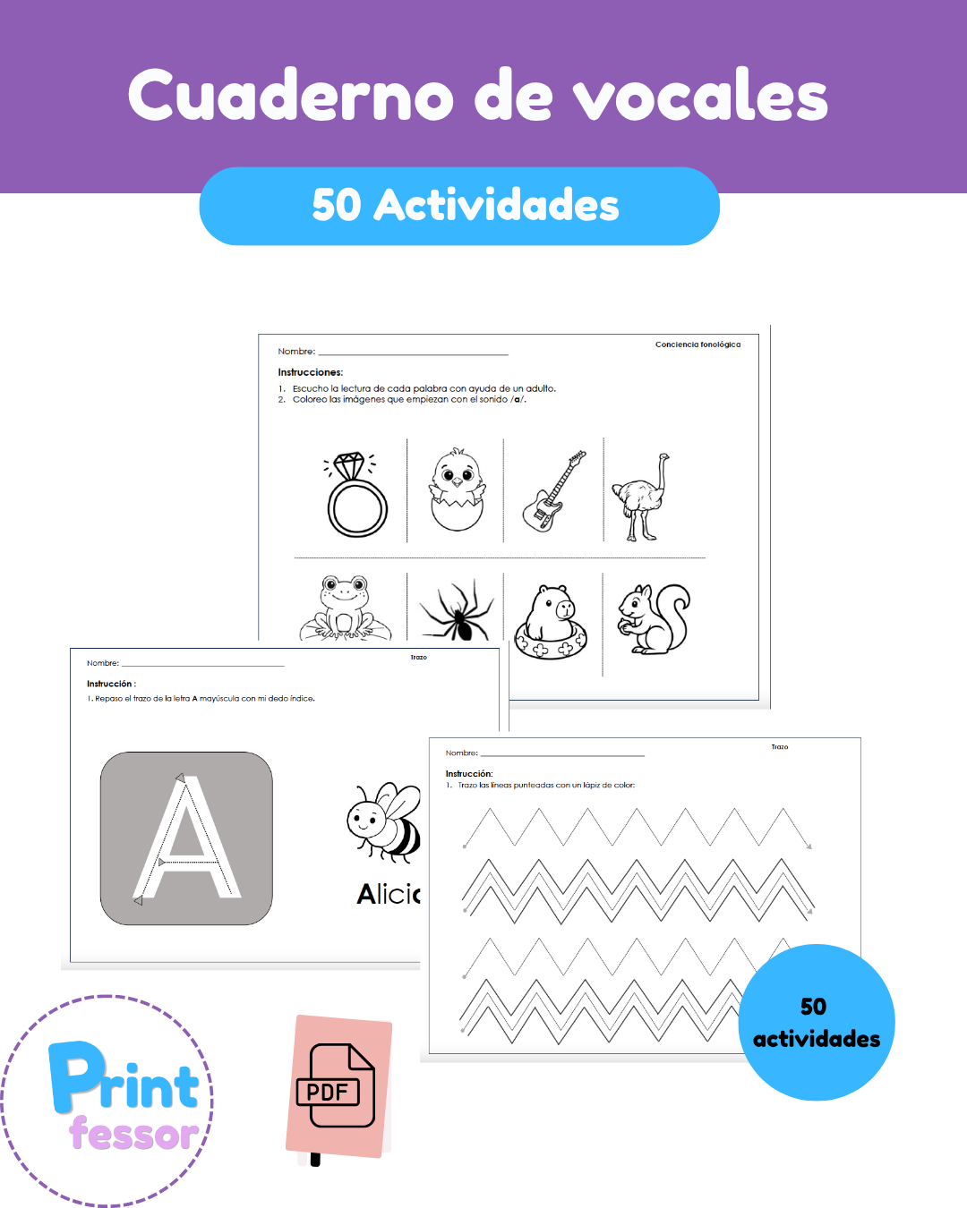 ¡Aprendamos las Vocales!  50 Actividades Imprimibles