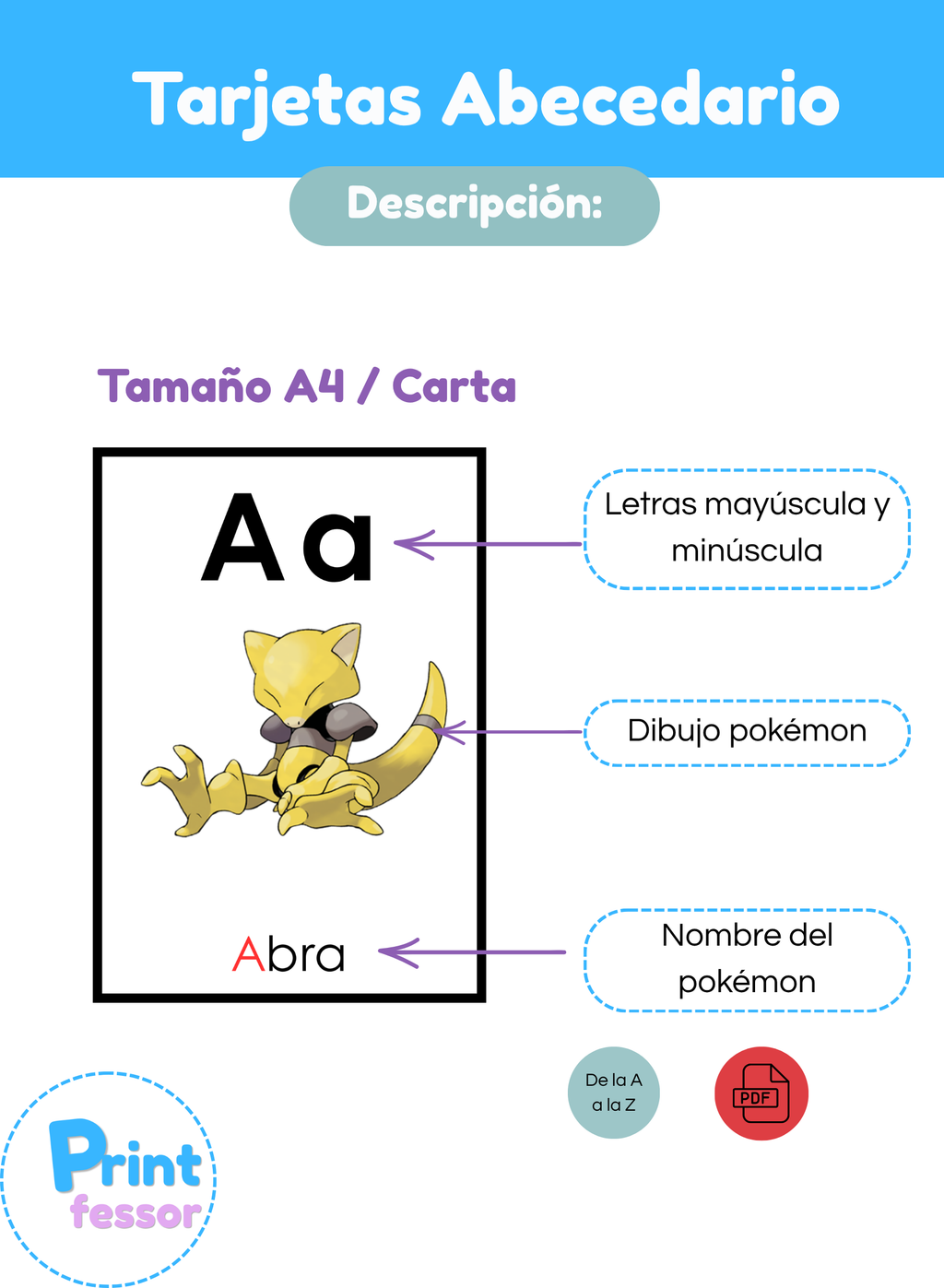 Tarjetas del abecedario inspiradas en pokémon