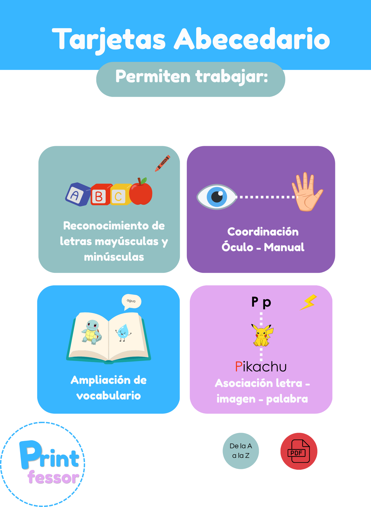 Tarjetas del abecedario inspiradas en pokémon